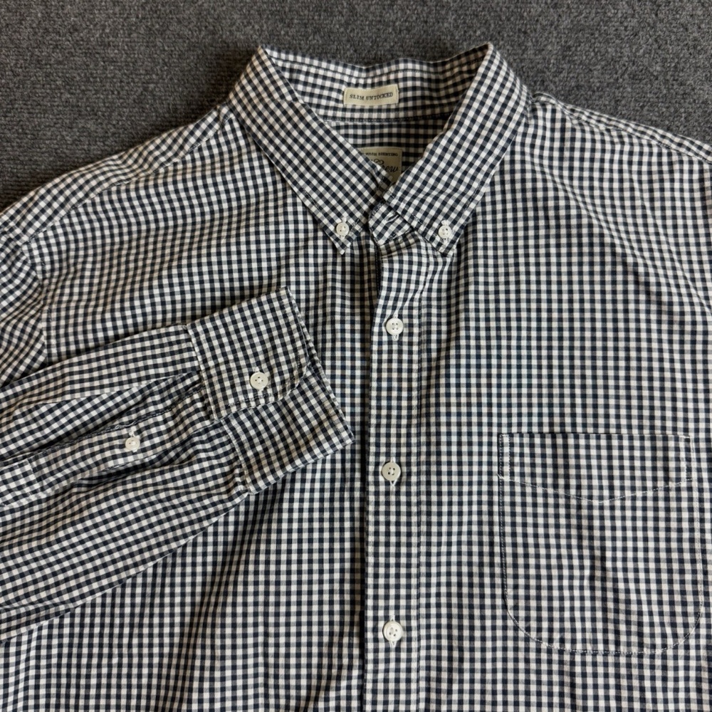 J. Crew Mens Slim Untucked Secret Wash Stretch Gingham Plaid Flannel Shirt XL